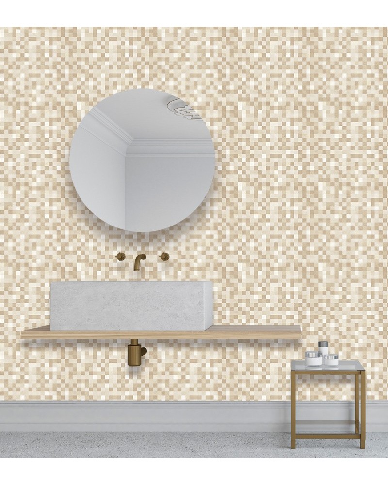 Papel de Parede para Azulejo - Pastilhas Em Tons Neutros Amarelo e  Marrom Autocolante