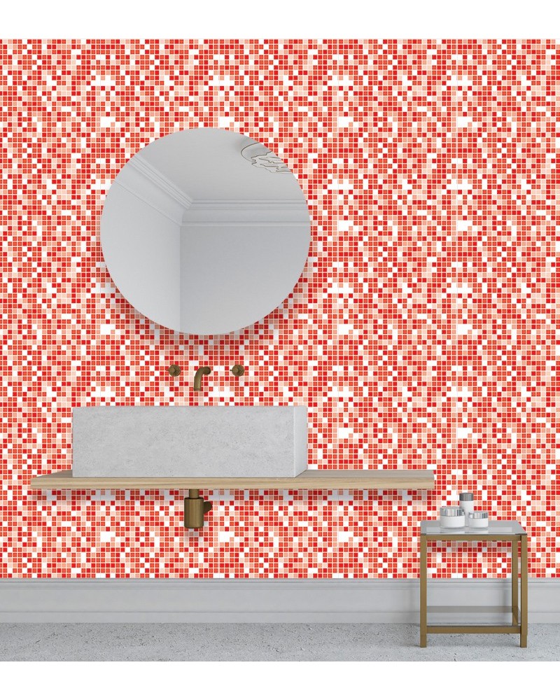 Papel de Parede para Azulejo -  Pastilhas Em Tons de Vermelho - Autocolante