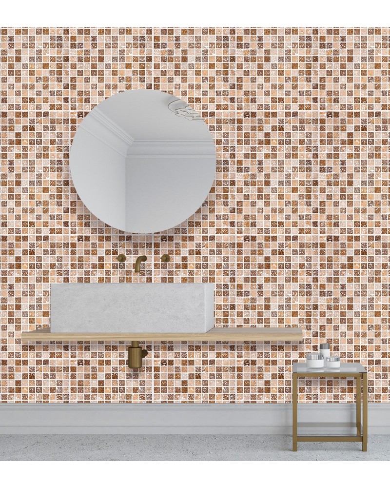 Papel de Parede para Azulejo - Pastilhas Em Tons de Marrom - Autocolante
