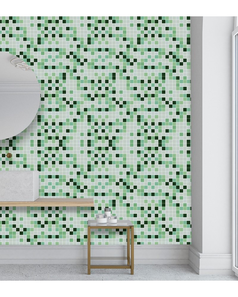 Papel de Parede para Azulejo - Pastilhas Em Tons de Verde - Autocolante