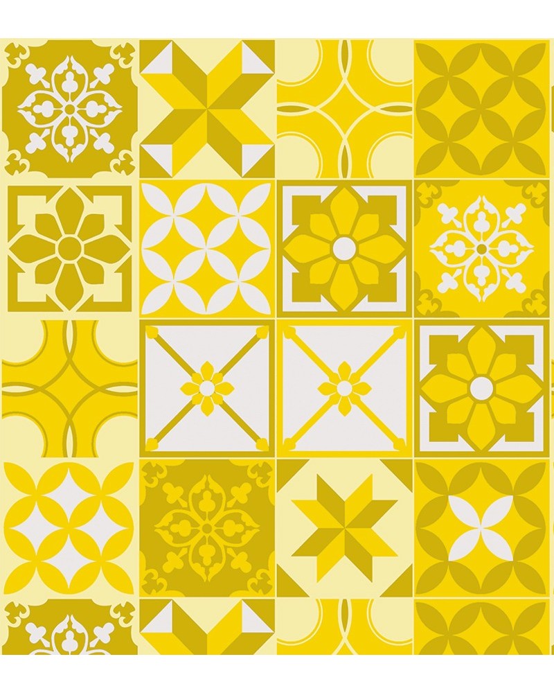 Papel de Parede Azulejo Hidráulico Português em Tons de Amarelo - Adesivo Autocolante