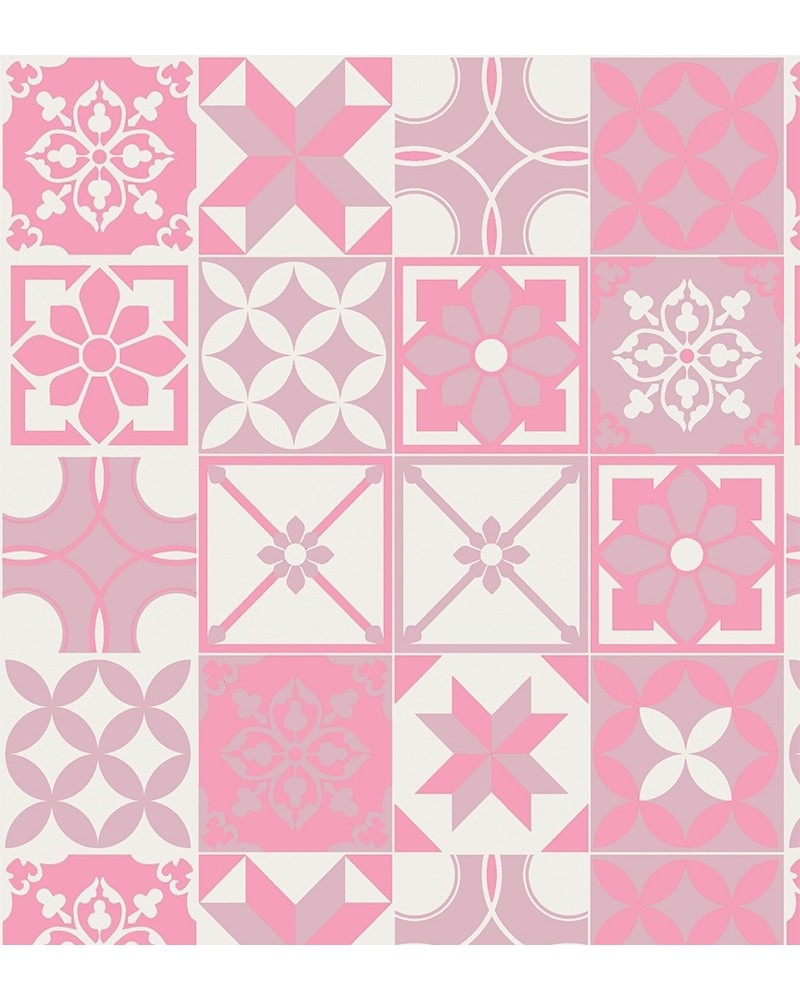 Papel de Parede Azulejo Hidráulico Português Tons Rosa - Adesivo Autocolante