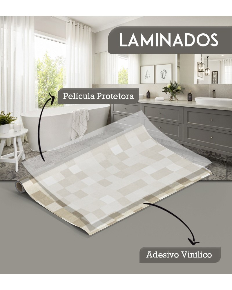 Papel de Parede Laminado para Azulejo - Pastilhas Em Tons Neutros Amarelo e Marrom