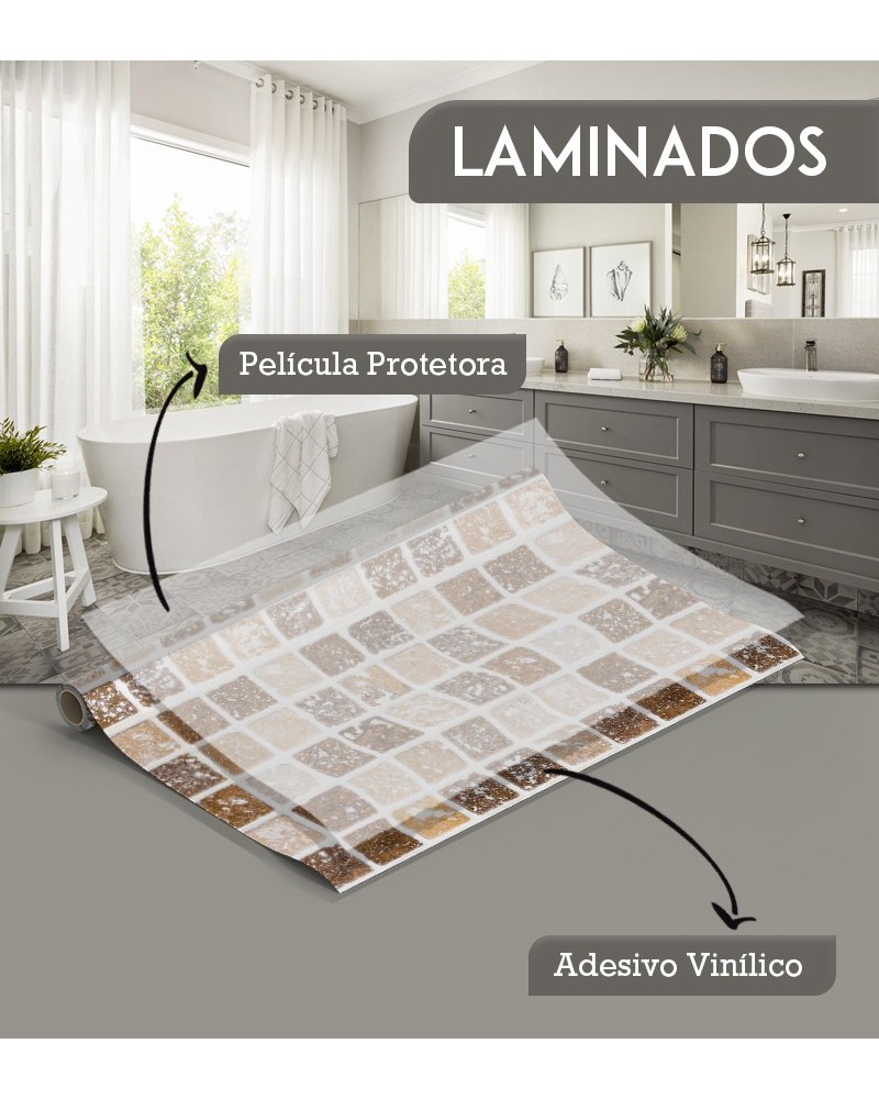 Papel de Parede Laminado para Azulejo - Pastilhas em Tons de Marrom