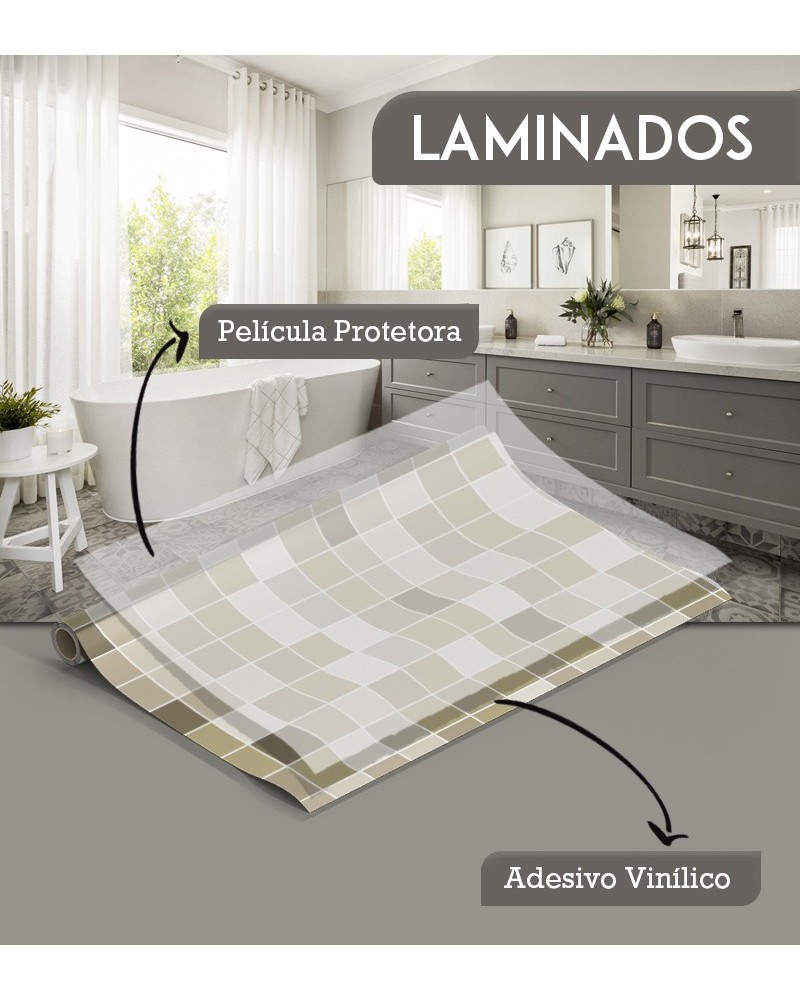 Papel de Parede Laminado para Azulejo - Pastilhas em Tons Neutros
