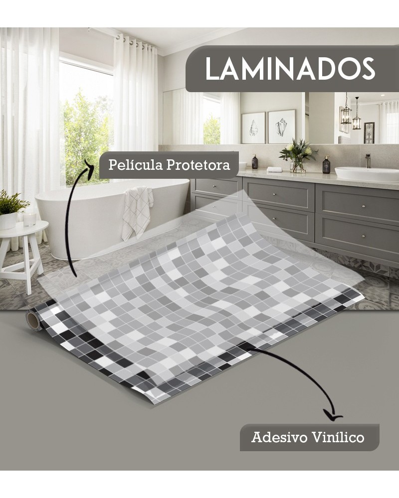 Papel de Parede Laminado para Azulejo - Pastilhas em Tons de Preto, Branco e Cinza