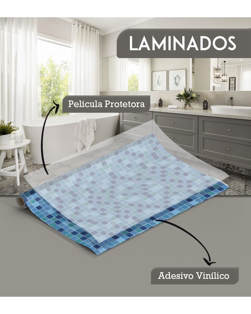 Papel de Parede Laminado para Azulejo - Pastilhas Em Tons de Azul