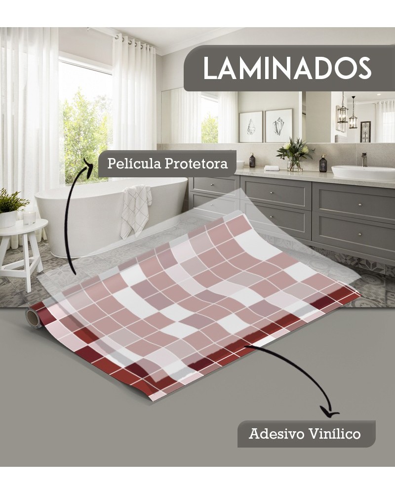 Papel de Parede Laminado para Azulejo - Pastilhas Em Tons de Vermelho, Rosa e Branco