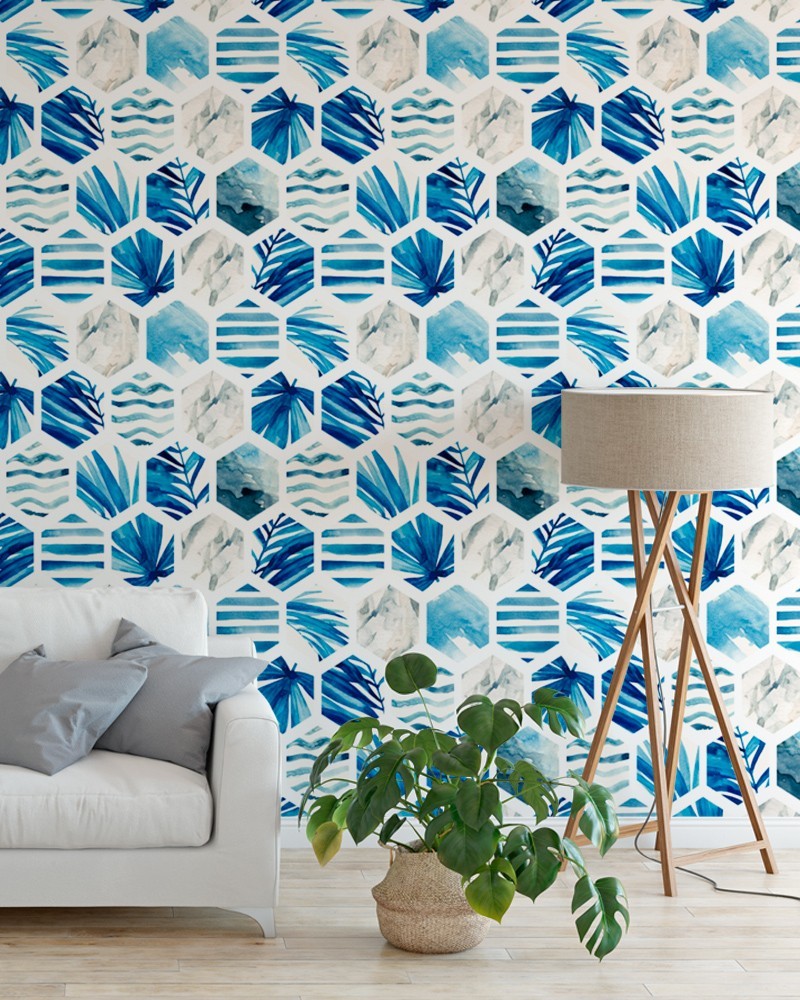 Papel de Parede Adesivo Zara Elegance Azul Autocolante