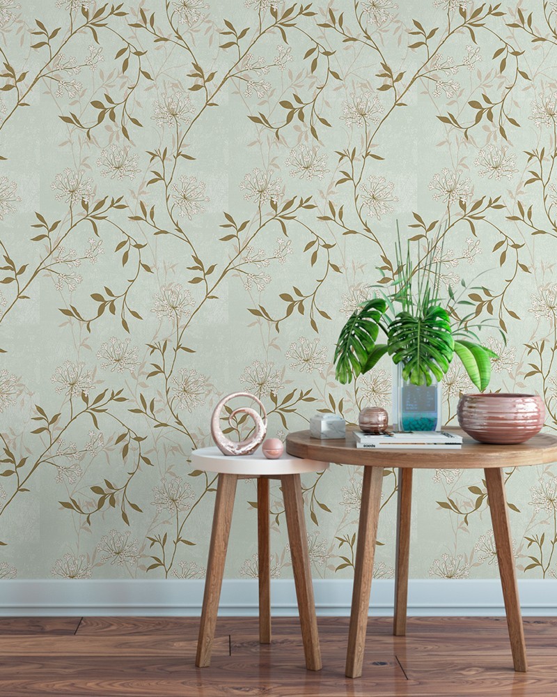 Papel de Parede Floral em Tons Verde