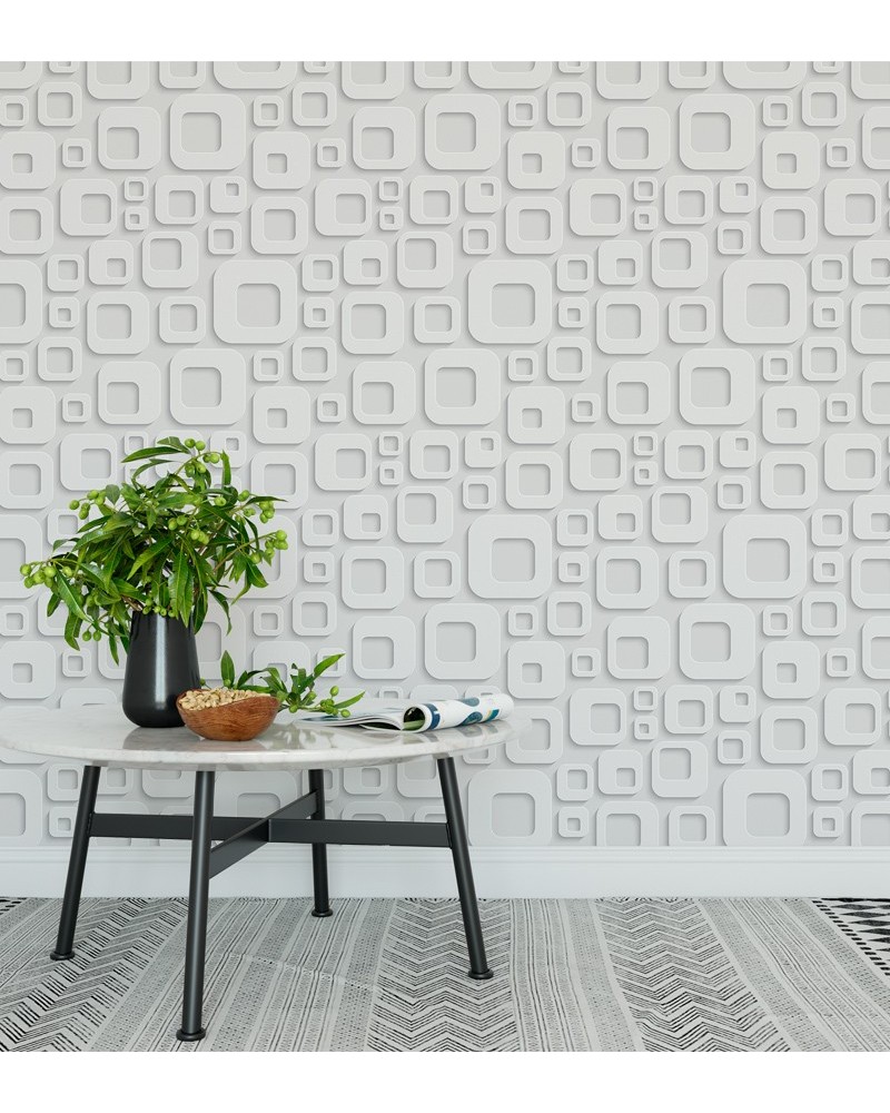 Papel de Parede 3D Quadrado Vazado Branco