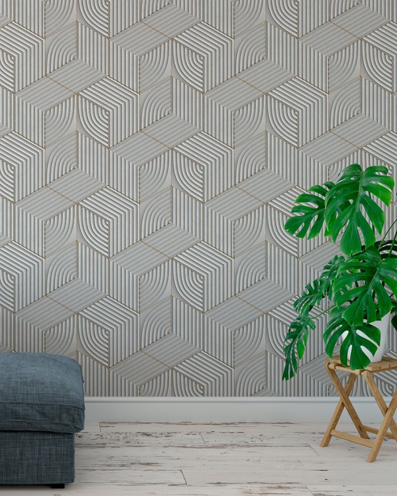 Papel de Parede 3D Geométrico com Detalhes Amarelo Adesivo Autocolante