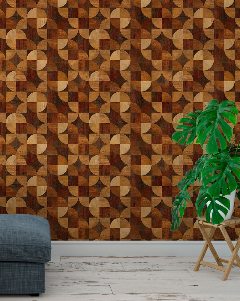 Papel de Parede Madeira com Desenhos Geométricos Adesivo Autocolante