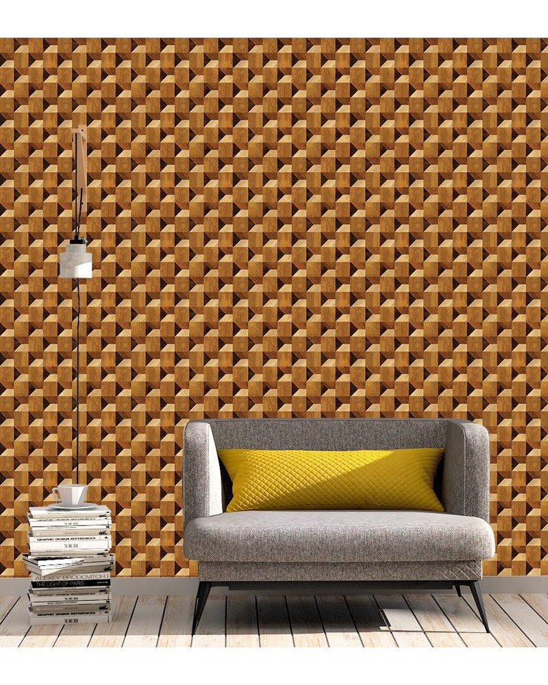 Papel de Parede Madeira 3D em Tons de Marrom Adesivo Autocolante