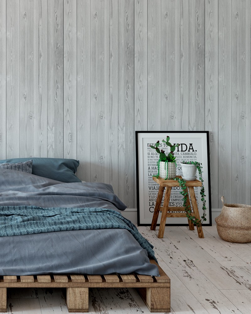 Papel de Parede Madeira Branco com Cinza Adesivo Autocolante