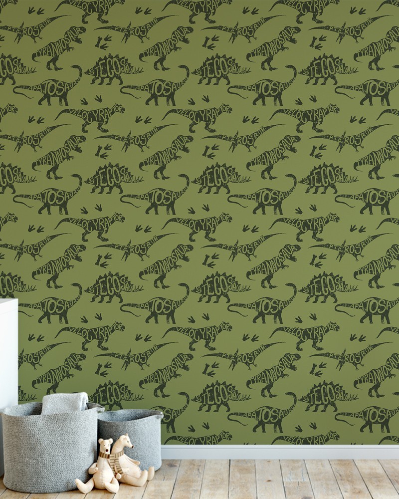 Papel de Parede Infantil - Dinossauros em Tons de Verde Adesivo Autocolante