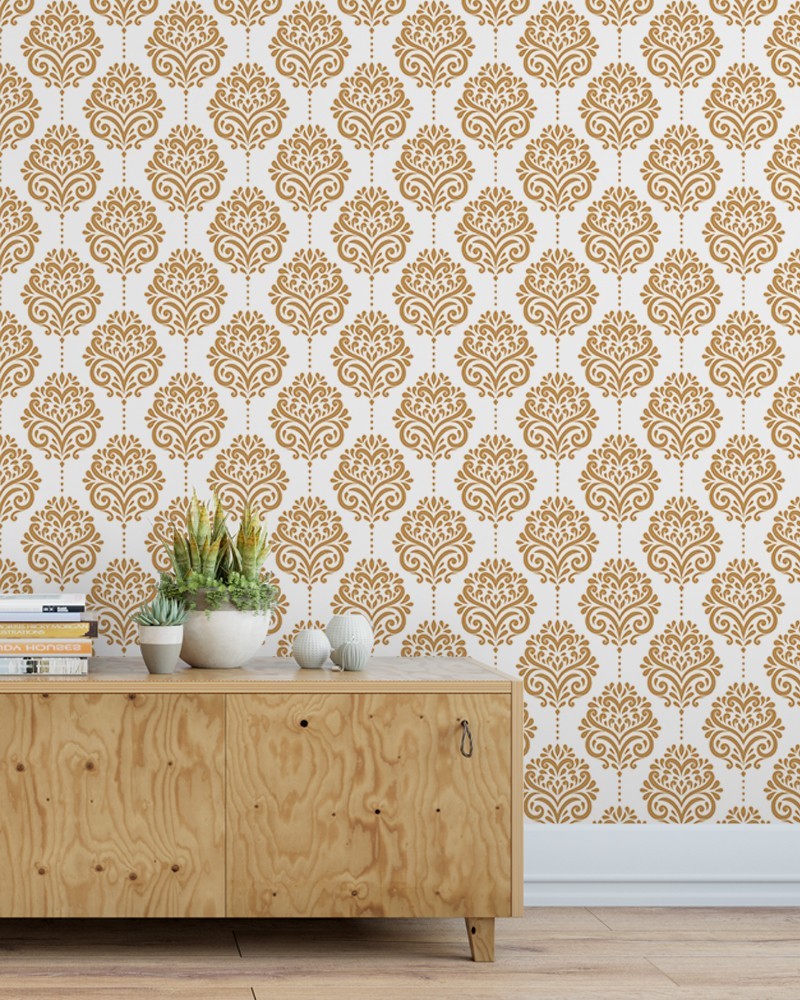 Papel de Parede Arabesco Em tons de Marrom Com Fundo Branco