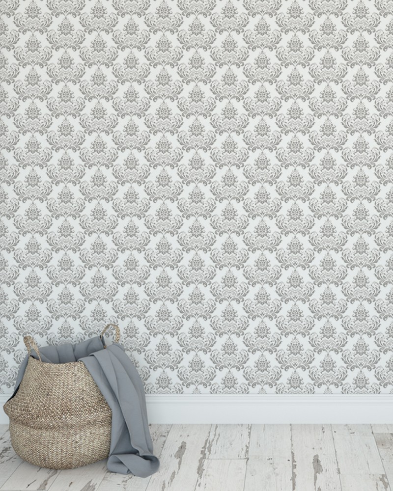 Papel de Parede Arabesco Branco e Cinza Claro - Adesivo Autocolante