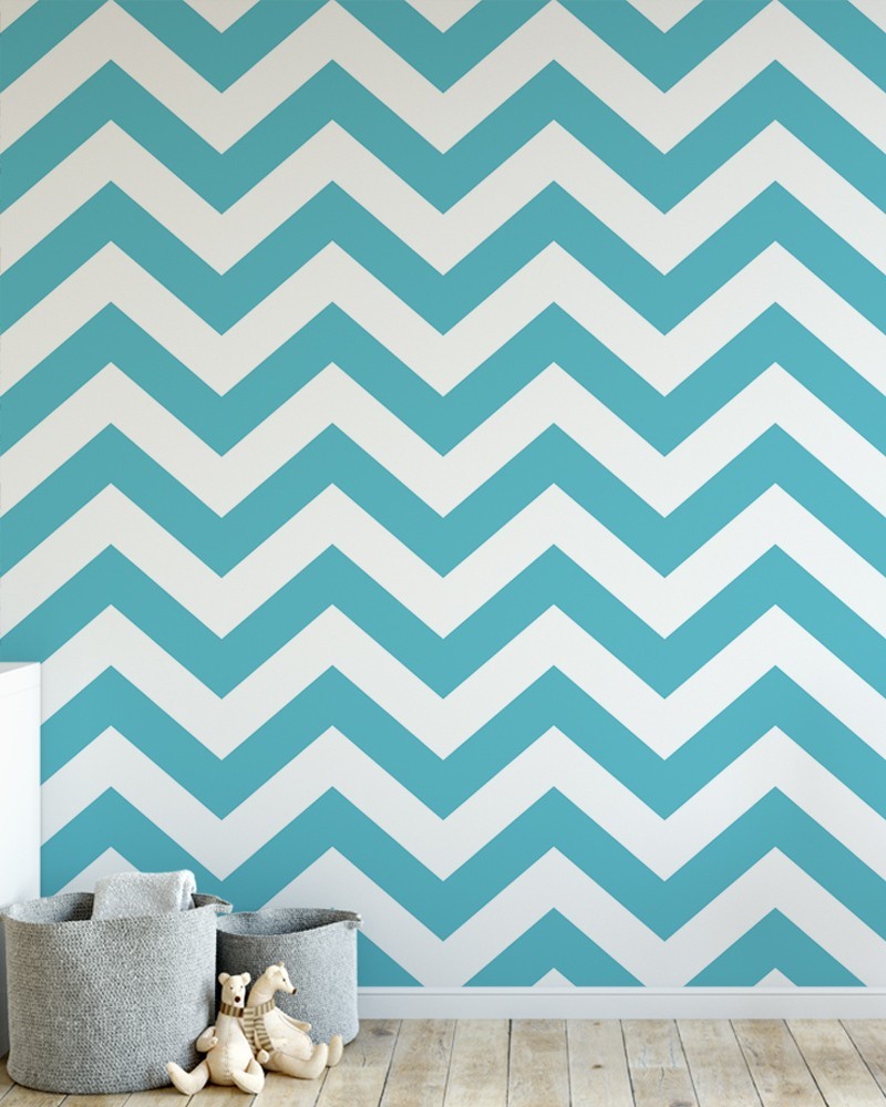 Papel de Parede Zig Zague Chevron Branco e Azul - Adesivo Autocolante