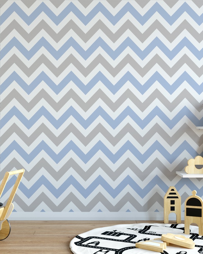 Papel de Parede Chevron em Tons Claros Cinza e Azul - Adesivo Autocolante