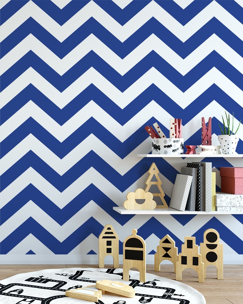 Papel de Parede Chevron Azul e Branco - Adesivo Autocolante