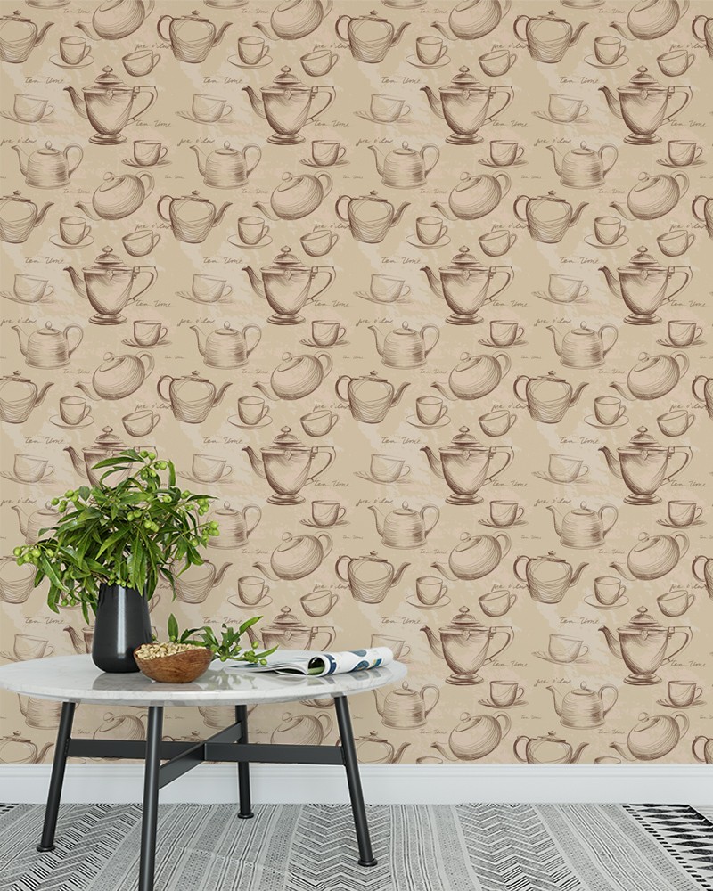 Papel de Parede Temático Coffee Marrom Claro e Bege - Adesivo Autocolante