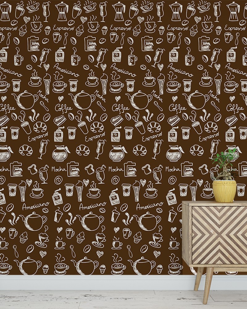 Papel de Parede Temático Café Marrom Escuro - Adesivo Autocolante