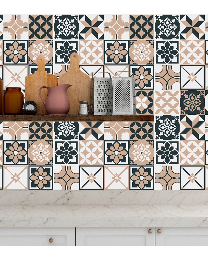 Papel de Parede Azulejo Hidráulico Português Tons de Rosê e Azul Nórdico - Adesivo Autocolante