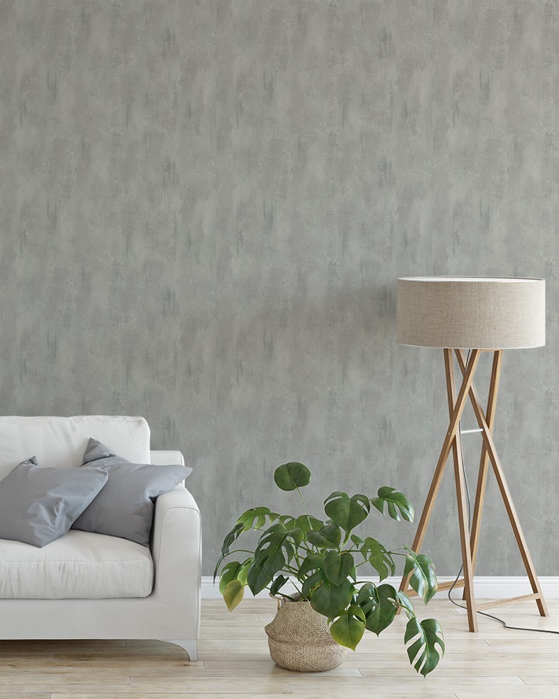 Papel de Parede Cimento Queimado Tons Cinza e Verde - Adesivo Autocolante